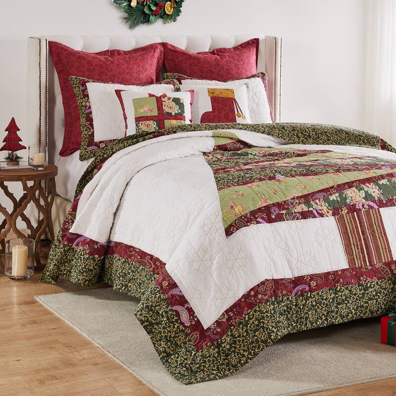 Greenland Home Fashions Christmas Tree Patchwork Cotton Quilt Set