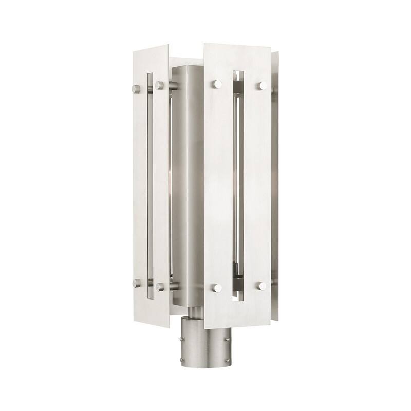 Livex Lighting 1-light Brushed Nickel Outdoor Post Top, 21776-91 - 8.625" Sq. x 20" H