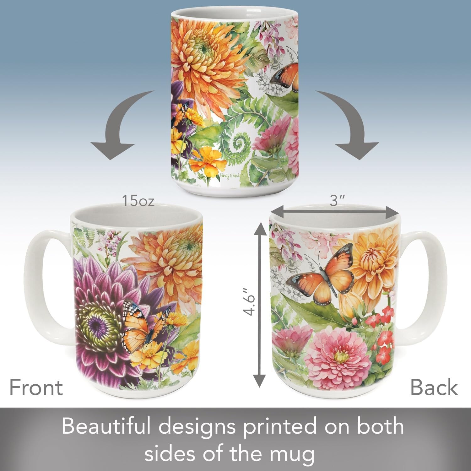 Botanica 15 oz. Ceramic Mug Manufactured in the USA Dishwasher Safe Microwave Safe - Multi