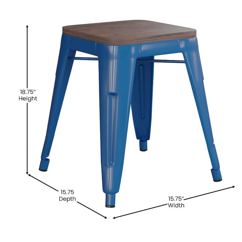 Set of 4 18" Table Height Indoor Stackable Metal Stool with Wood Seat