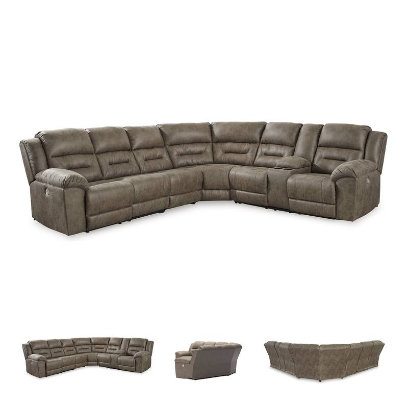 Signature Design by Ashley Ravenel Brown 4-Piece Power Reclining Sectional - 129"W x 93"D x 43"H