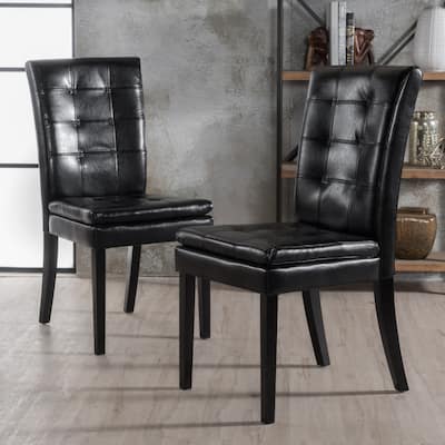 Modern Set of 2 Dining Chairs with Leather Stitched Backrest, Padded Seat, Solid Wood Legs for Dining Room Living Room Café