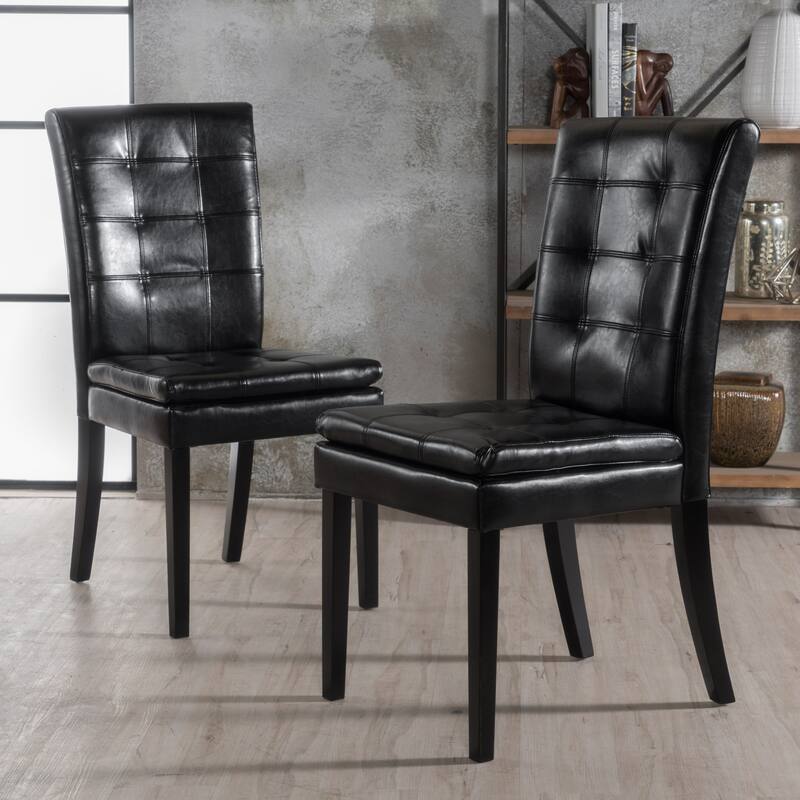 Upholstered Dining Chairs Set of 2, Faux Leather Mid-Century Modern Side Chairs with Wood Legs for Dining Room, Restaurant - Black