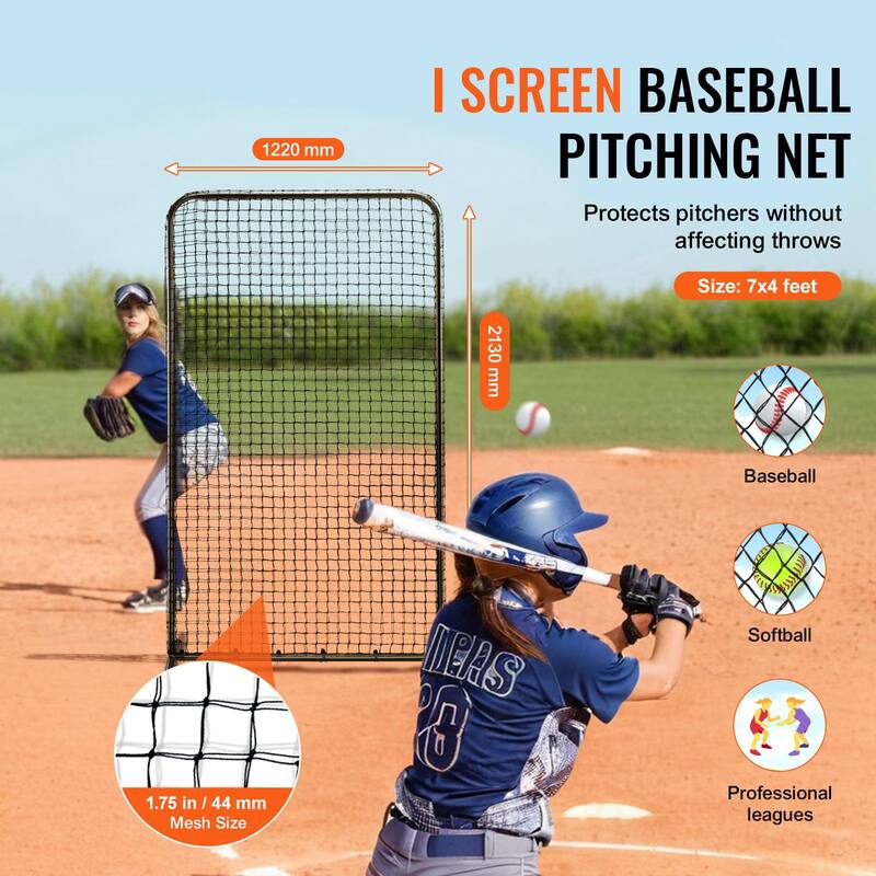7x4 Feet Portable Batting Baseball and Softball Safety Screen with Carry Bag and Steel Pipe Frame