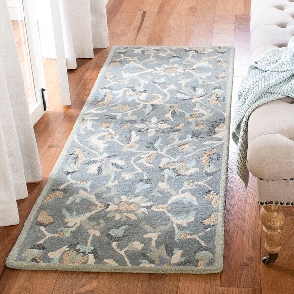 Rectangle Hand Made Tufted Floral Wool Runner Blue by Safavieh