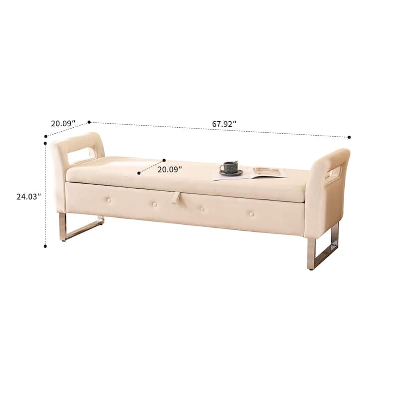 Modern style upholstered bench with hidden storage and upholstered armrests, metal legs for bedroom living room hallway entrance