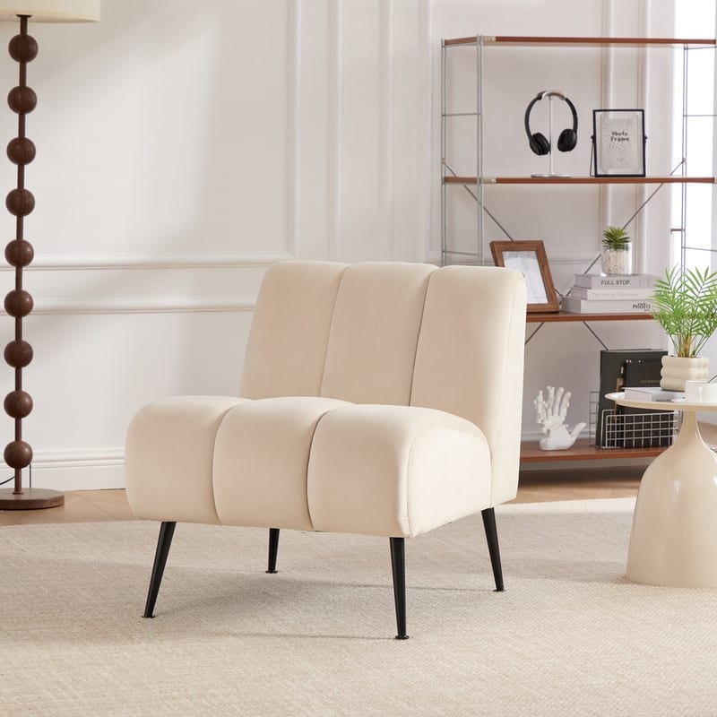 Modern Upholstered Armless Chair - Beige-Type2