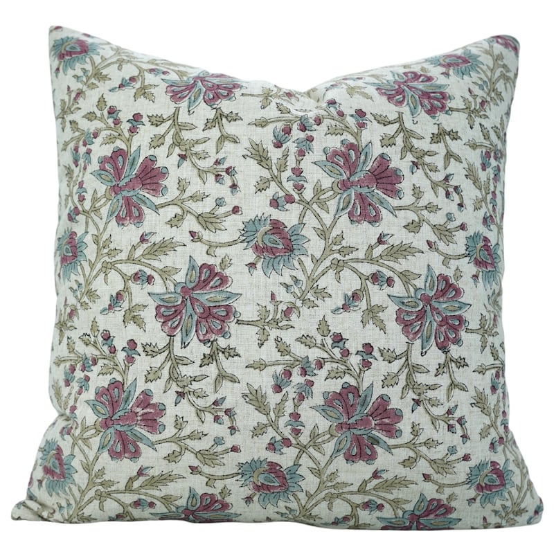 Fabdivine Soft Pillow Cover Shape Floral Block Print for Hotel Couch Spring Guest Room Blue Farmhouse, Mohini - Neerabel- Pink, Blue - 14" x 20"