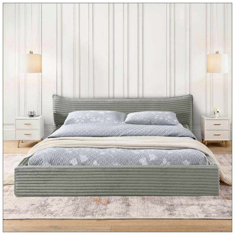 Queen Size Upholstered Bed FrameAnd velvet fabric No Box Spring Required