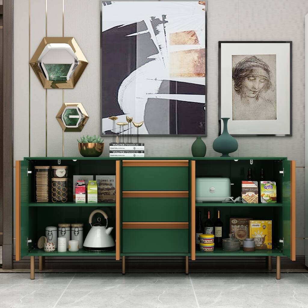 Sideboard Buffet Cabinet with Doors and Adjustable Shelf,Emerald green - 63"W