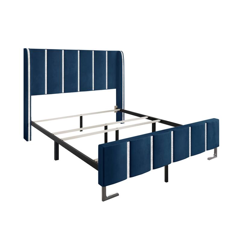 CraftPorch Luxurious Crystal Diamond Strip Velvet Upholstered Bed