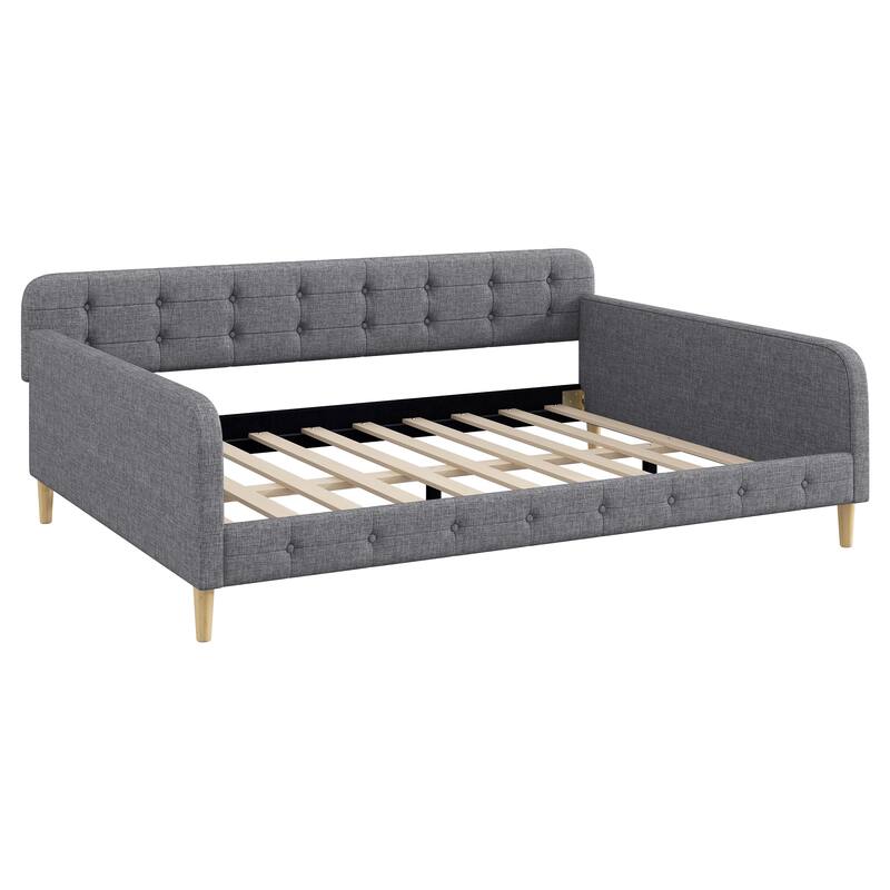Roomfitters Queen Size Upholstered Daybed, Mid-Century Modern Sofa Bed Frame with Backrest and Tapered Wood Legs