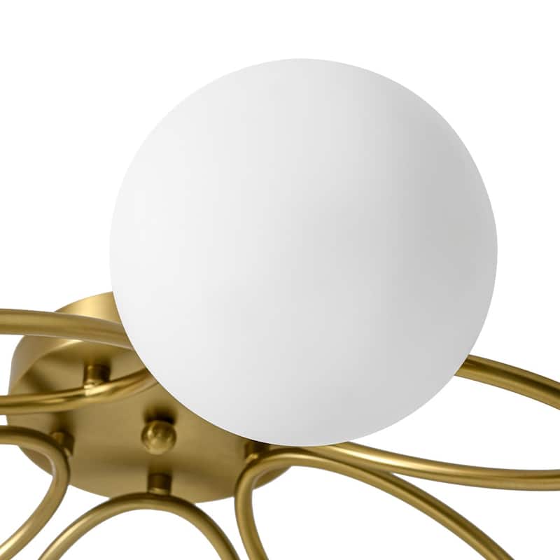 Modern 5-Light Opal Glass Ring Metal Semi Flush Mount Ceiling Light