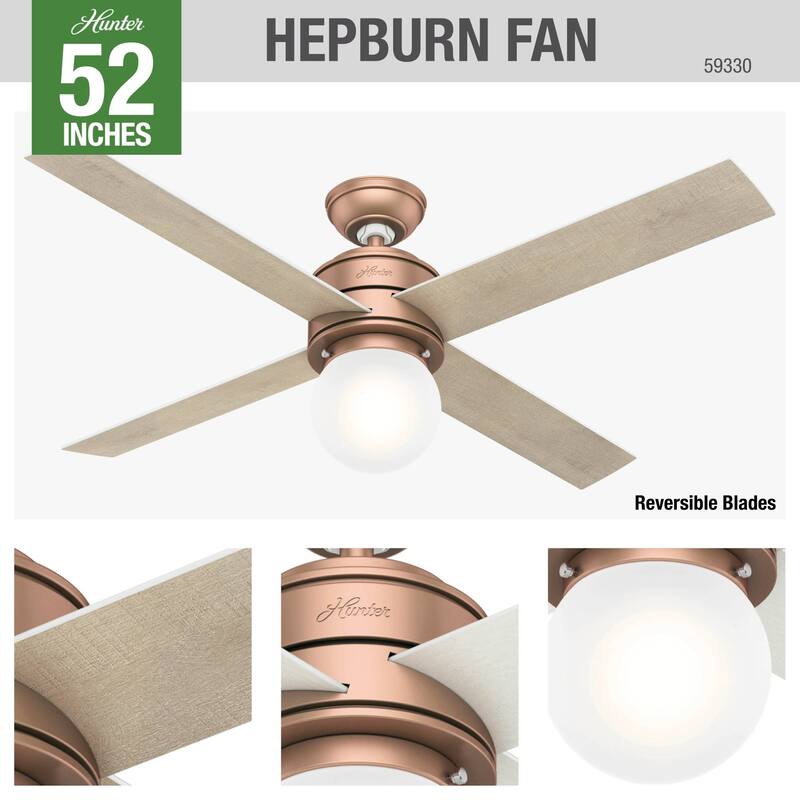 Hunter 52" Hepburn Ceiling Fan with LED Light Kit and Wall Control - Vintage, Mid-Century Modern, Transitional