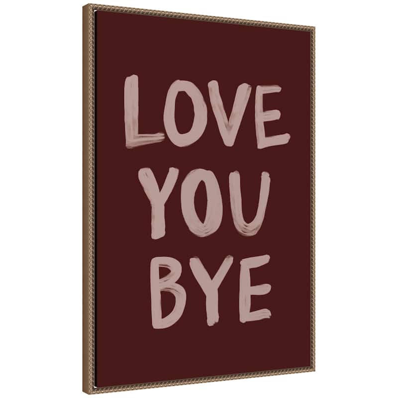 Kate and Laurel Love You Bye Hand Painted Typography by Lucky Guava Framed Canvas Wall Art Print - 23x33