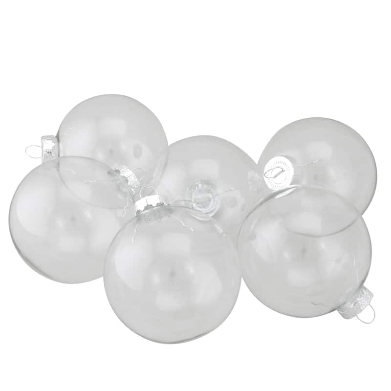 6ct Clear and Silver Glass Christmas Ball Ornaments 3.25" (80mm)