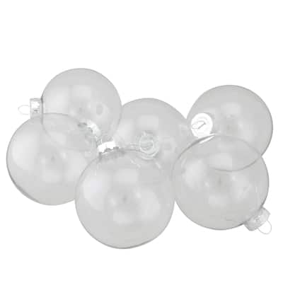 6ct Clear and Silver Glass Christmas Ball Ornaments 3.25" (80mm)