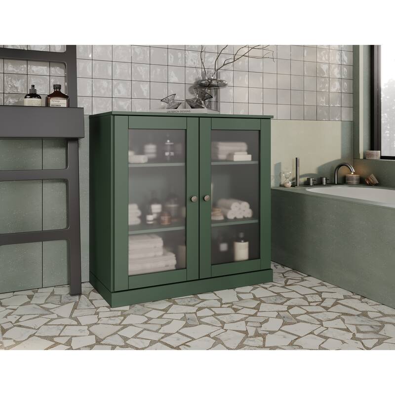 Palace Imports 100% Solid Wood 32" Bathroom Cabinet with Frosted Glass Doors and Adjustable Shelves - Green