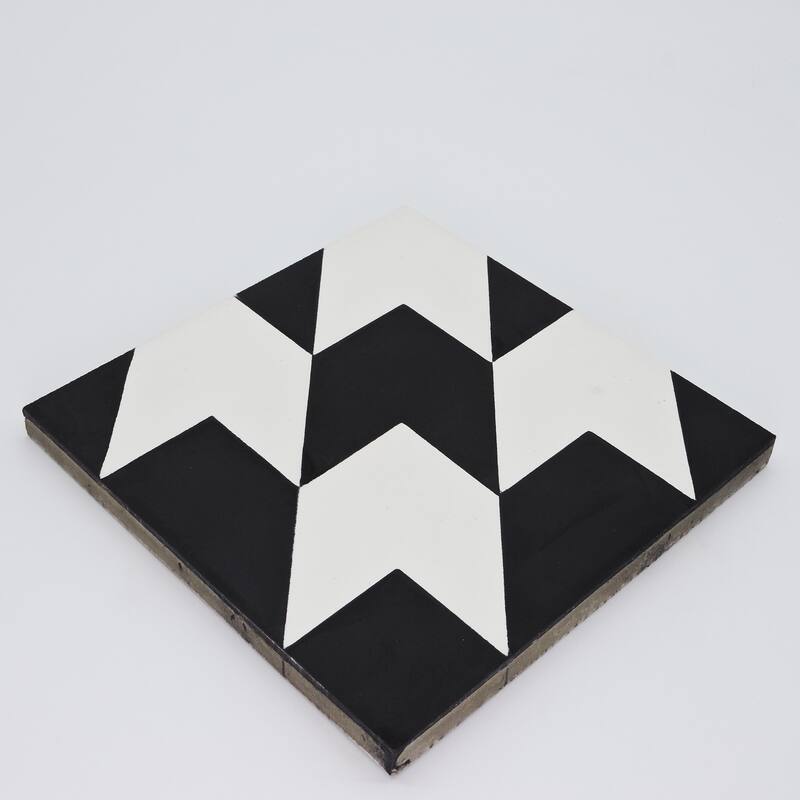 Handmade Oujda in Black and White Tile, Pack of 12 (Morocco)