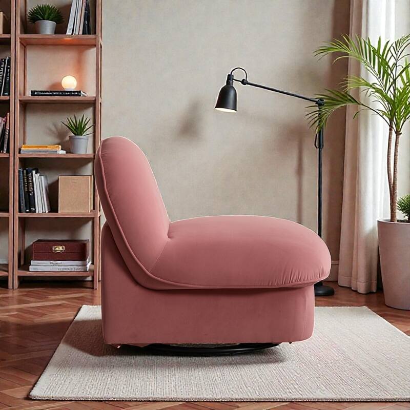 Swivel Accent Chair with 360 Degree Metal Base, Velvet Upholstered Pumpkin Chair for Living Room Bedroom