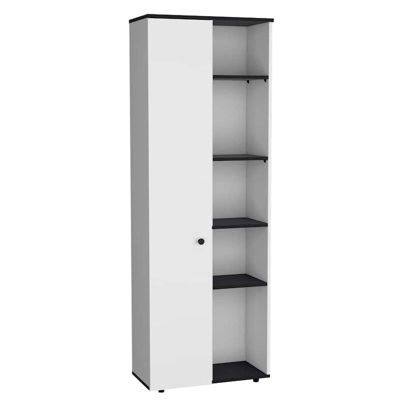 DEPOT E-SHOP Cary 67" H Kitchen Storage Cabinet With One Door, Five Interior Shelves and Five Exterior Shelves,White/Black - White+Black
