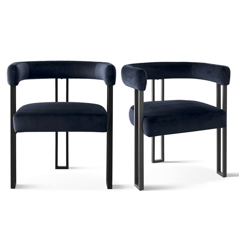 Modern Velvet Upholstered Dining Armchairs with Black Metal Legs (Set of 2/4/6) - Set of 2 - Blue-2-piece