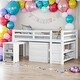 preview thumbnail 1 of 25, Full Size Loft Bed With Cabinet,Shelves And Rolling Portable Desk White
