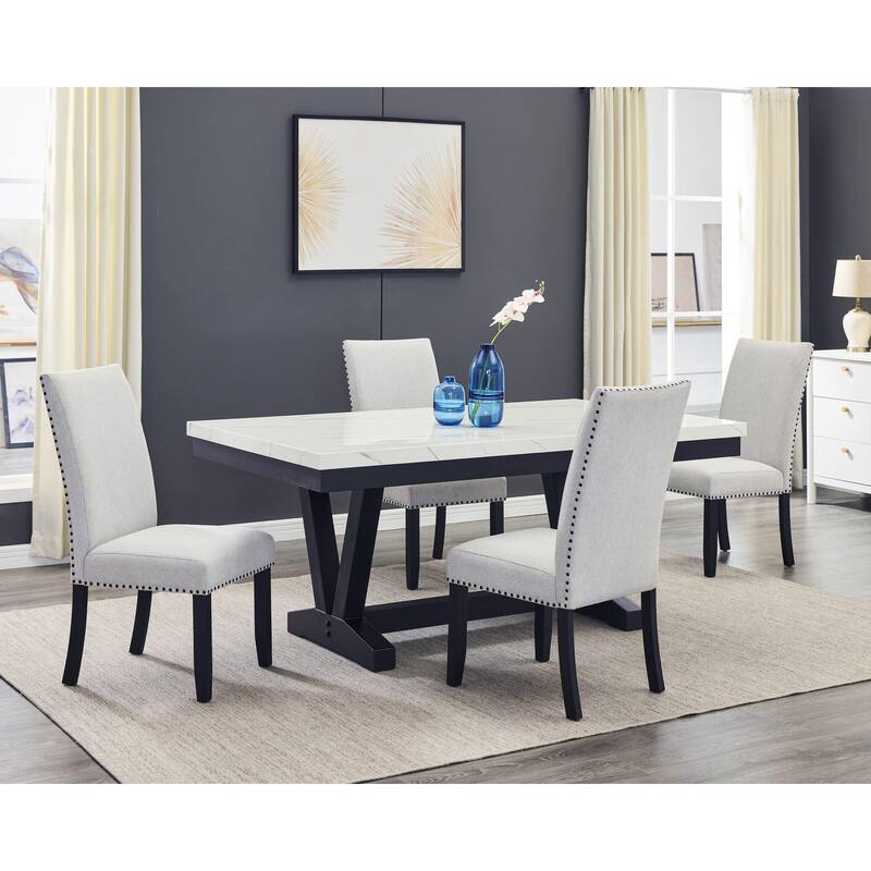 Modern Look 2pc Light Gray Finish Side Chair Fabric Full Back Upholstered Seat Nailhead Trim Accent Dining Room Wooden F