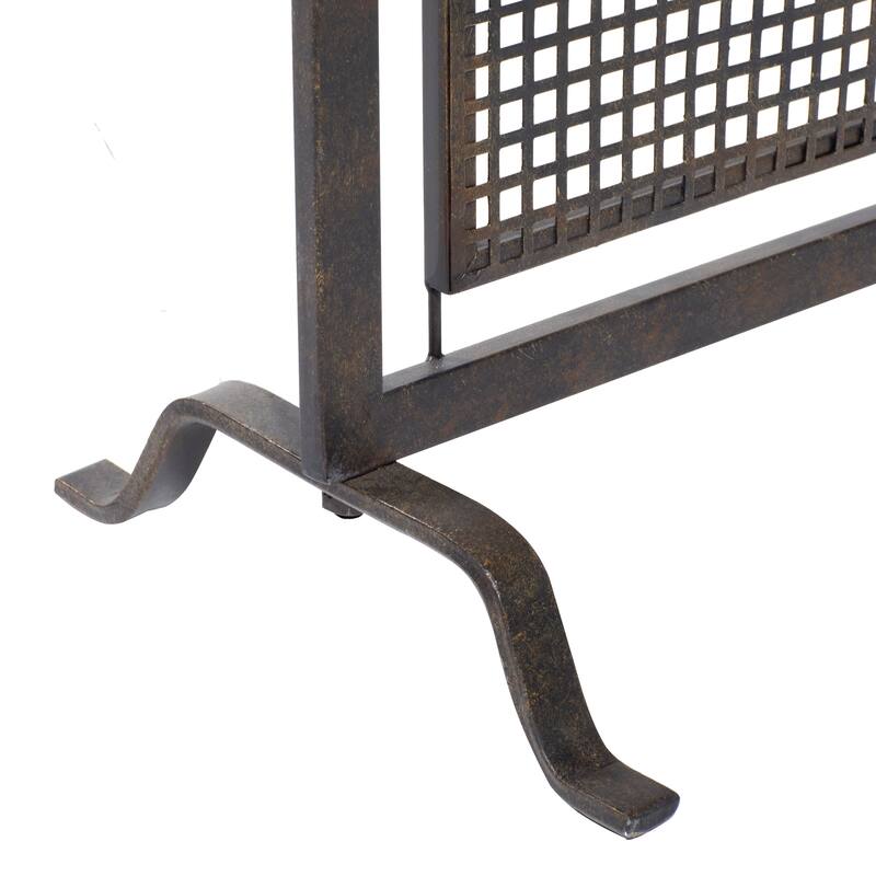 Black Metal Suspended Grid Single Panel Geometric Fireplace Screen with Bolted Detailing