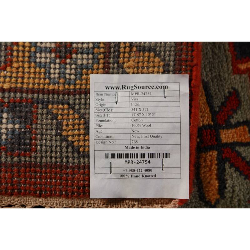 Palace Size Red Viss Indian Large Rug Handmade Wool Carpet - 12'2"x 17'9"