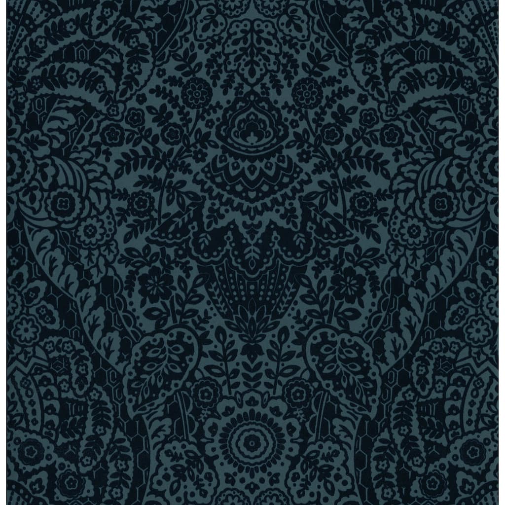 A-Street Prints Maris Indigo Flock Damask Wallpaper