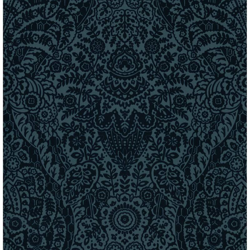 A-Street Prints Maris Indigo Flock Damask Wallpaper