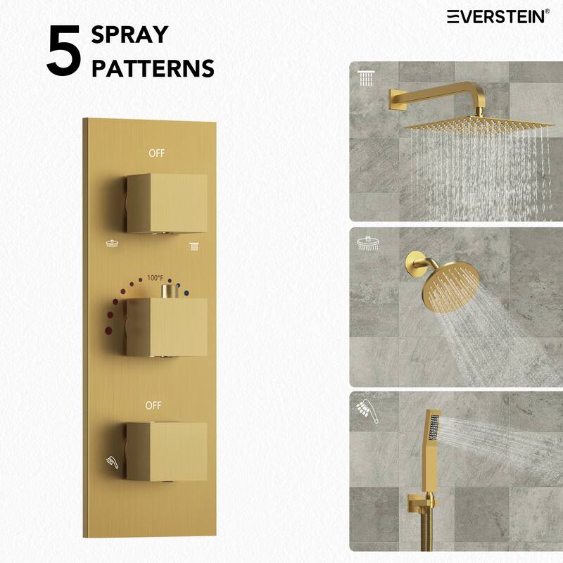 Thermostatic Shower System 12" Dual Heads Shower Faucet with High Pressure Handheld Spray