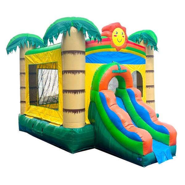 slide 2 of 5, Pogo Bounce House Crossover Bounce House with Slide, Tropical Jungle Smiley Face Non-Printed