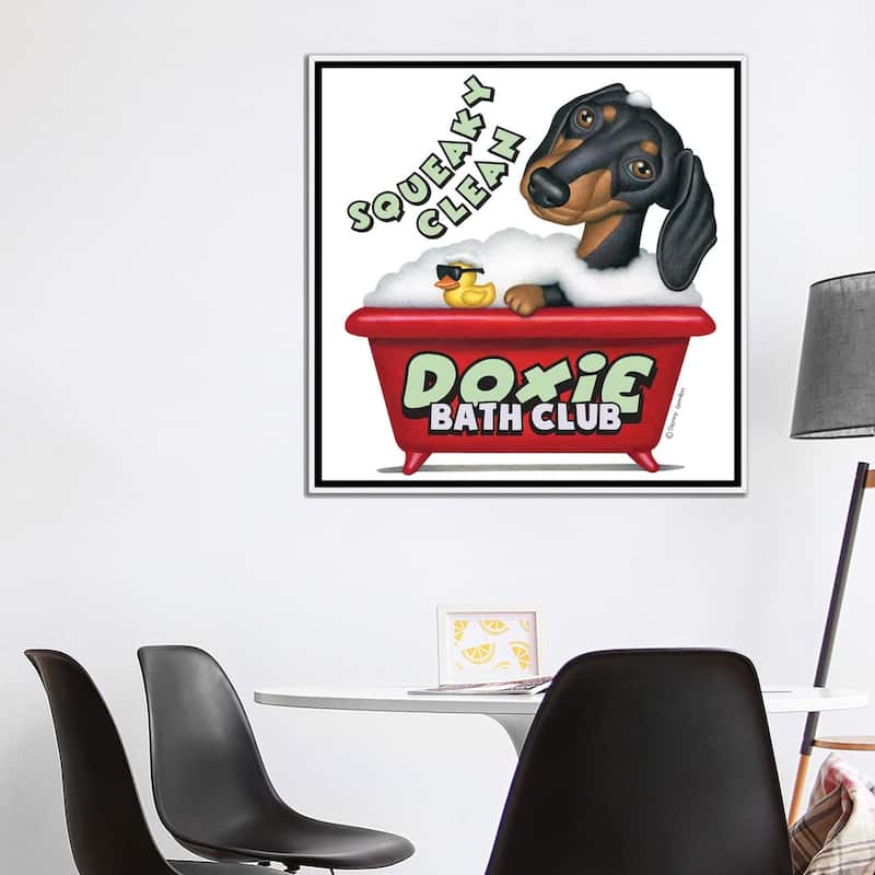 iCanvas "Black Dachshund Squeaky Clean" by Danny Gordon Framed Canvas Print