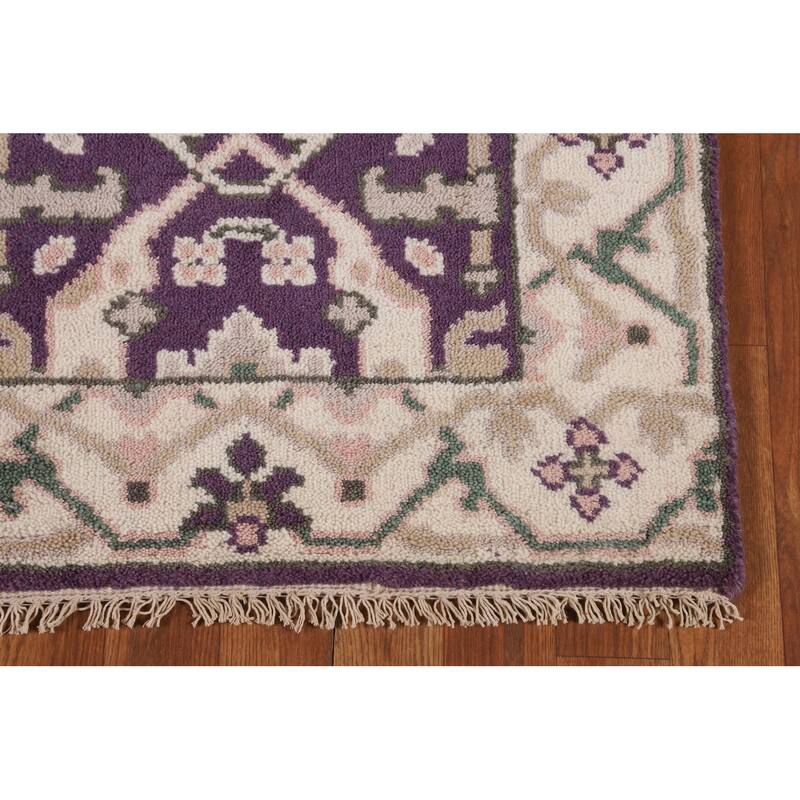 Purple & Ivory Oushak Indian Runner Rug Handmade Wool Carpet - 2'7"x 8'1"