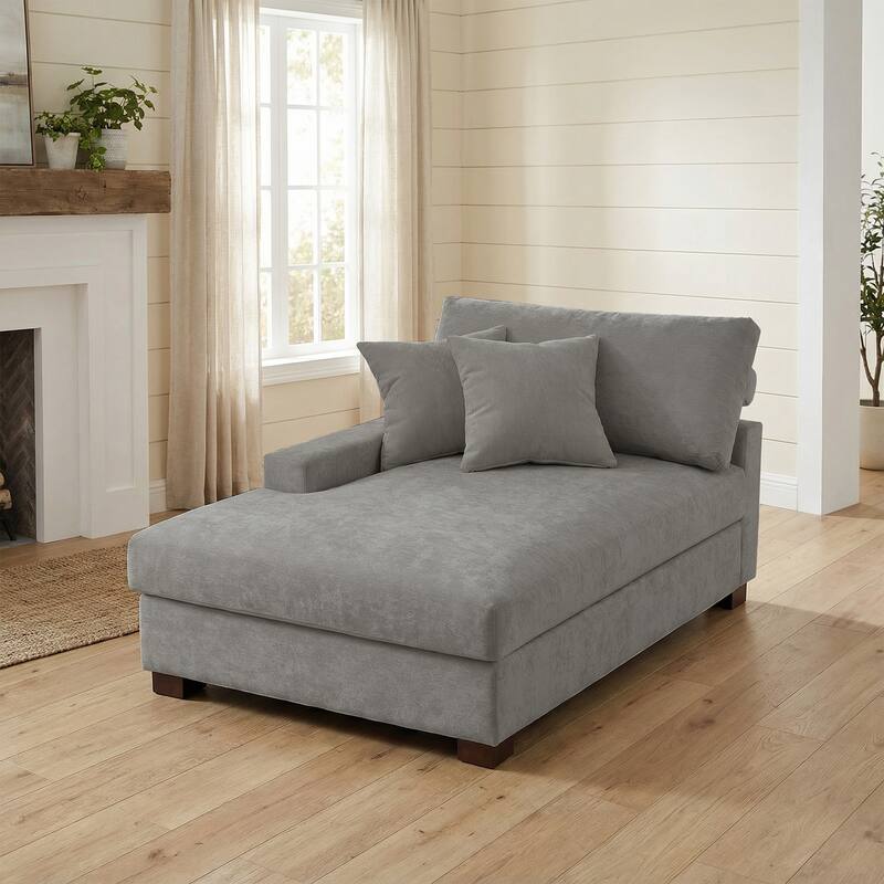 Plush Chenille Single Modular Sectional Sofa Chaise with Pillows
