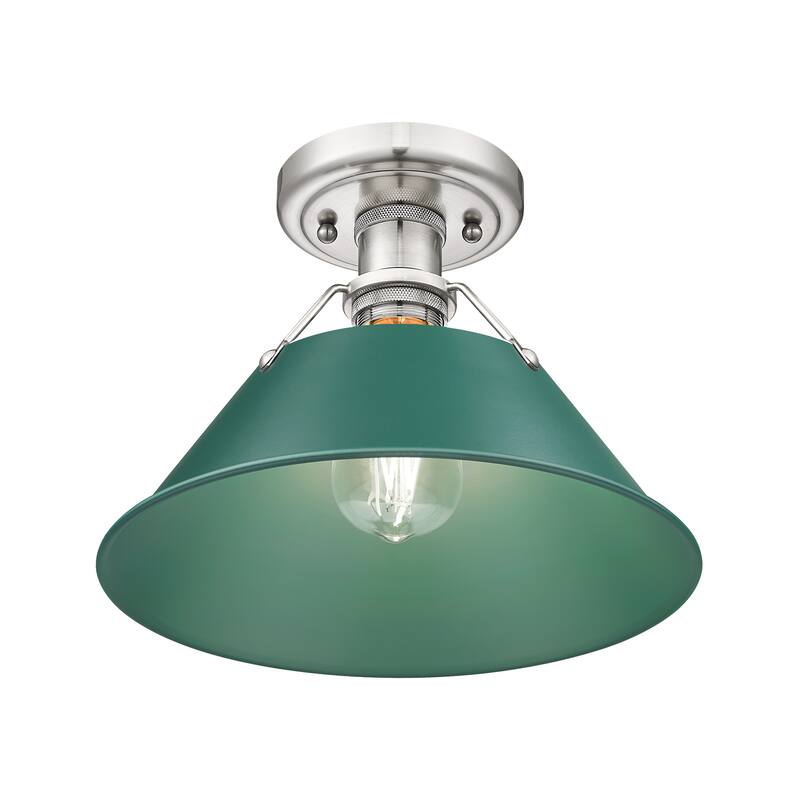 Yep by Golden Lighting Orwell 1-light Flush Mount in Pewter and Pine Green shade