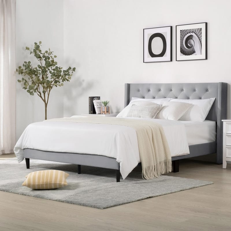 Eleanor Upholstered Platform Bed Frame with Vertical Stripe Headboard
