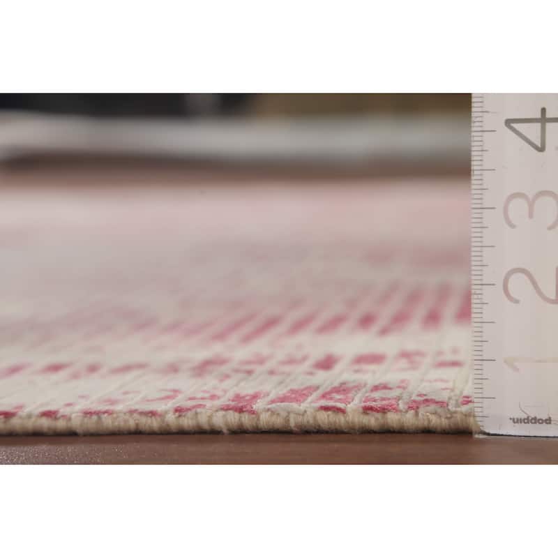 Striped Pink Abstract Modern Area Rug Hand-Knotted Wool Carpet - 6'5"x 9'8"