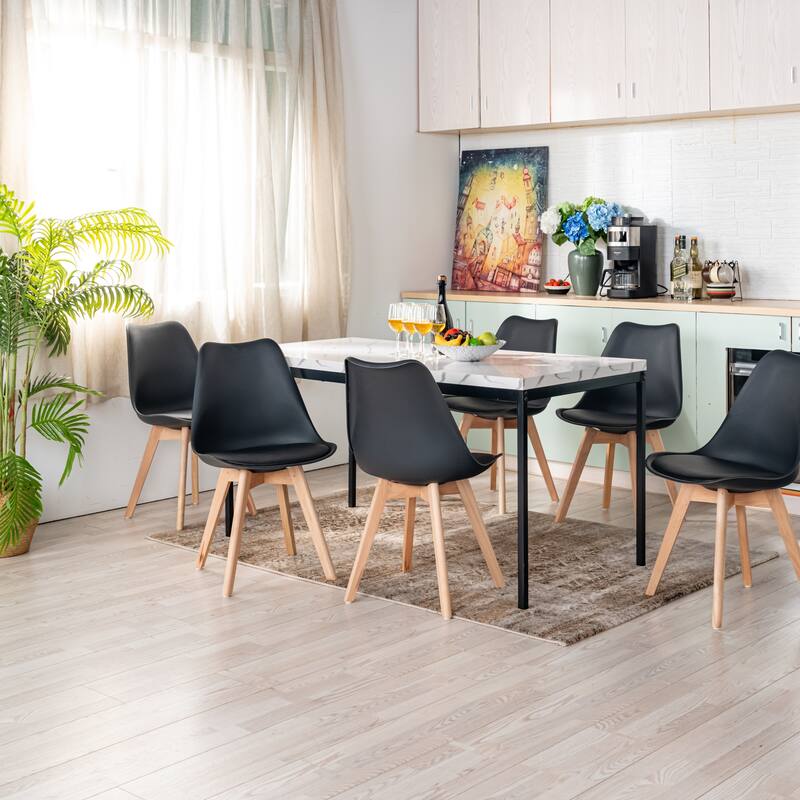 Homy Casa Modern Dining Office Table, 59in Rectangular Wood Top, Black Legs