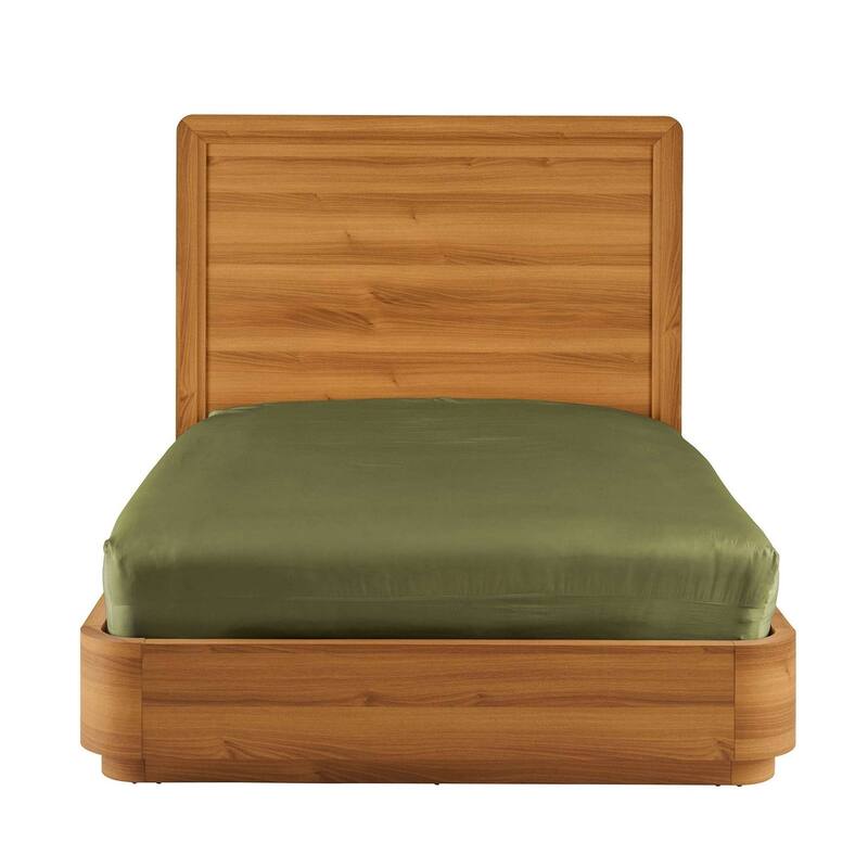 Queen Size Curved Solid Wood Platform Bed Modern Wooden Bed Frame with Slats No Box Spring Required Brown