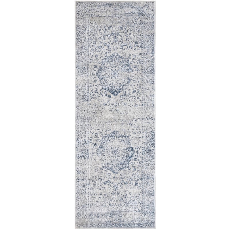 Vintage Blossom Cream Blue Rug - 2'7" x 9'10"