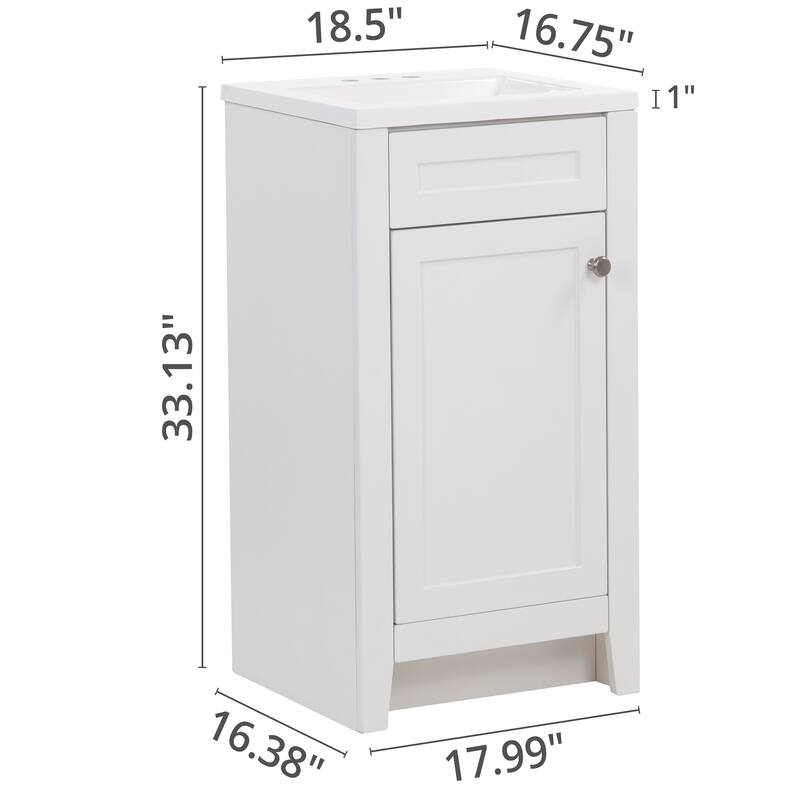 Spring Mill Cabinets Wyre 18" 1-Door Bathroom Vanity With White Sink Top