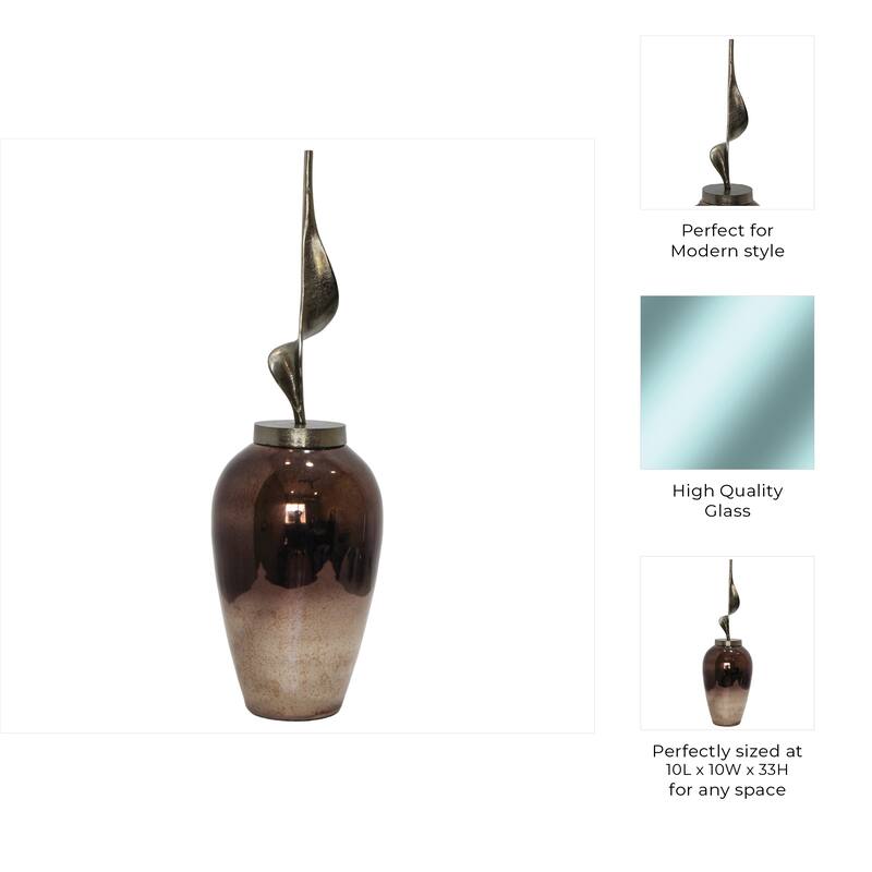 Sophisticated Glass Table Vase with Metal Topper - Gunmetal & Metallic