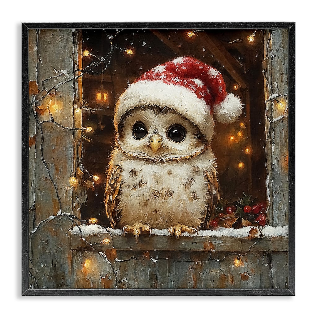 Stupell Festive Owl with Holiday Lights Framed Giclee Art Design By Riley B