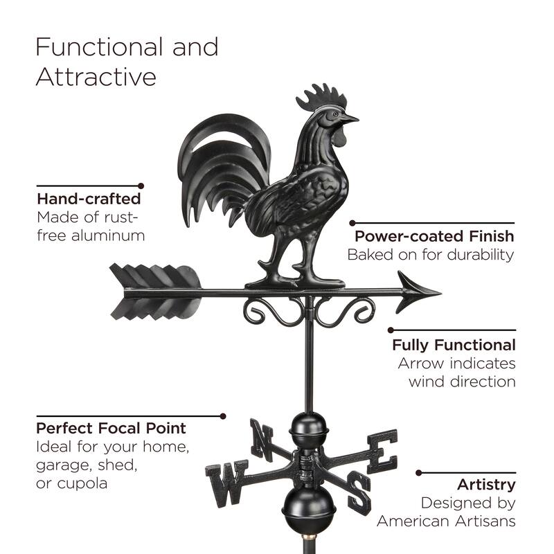 Bantam Rooster Weathervane - Black Finish by Good Directions