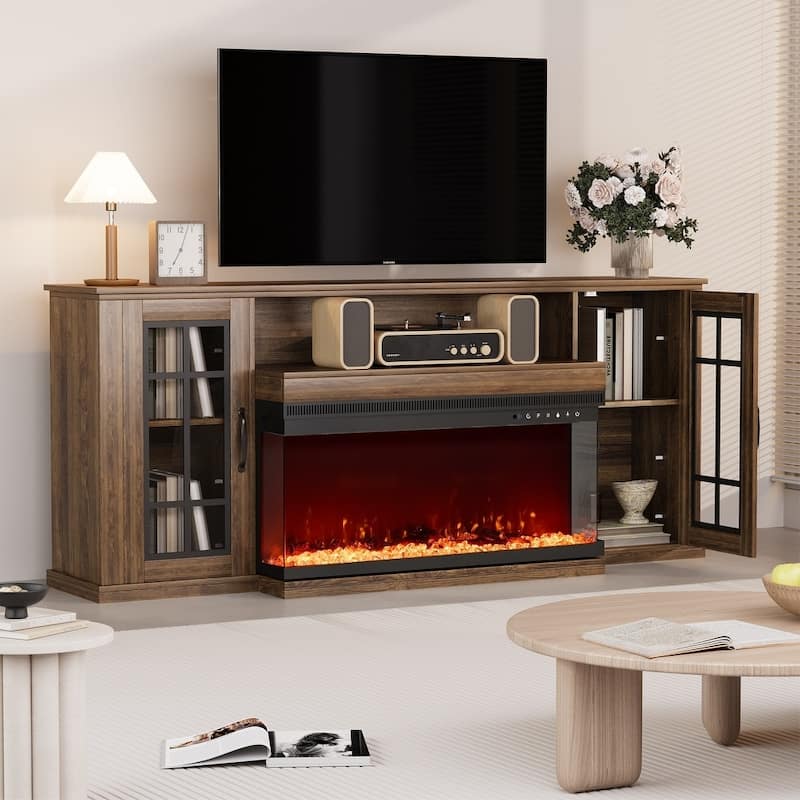 EROMMY Electric Fireplace TV Stand, Living Room Media Storage Cabinet and Entertainment Console