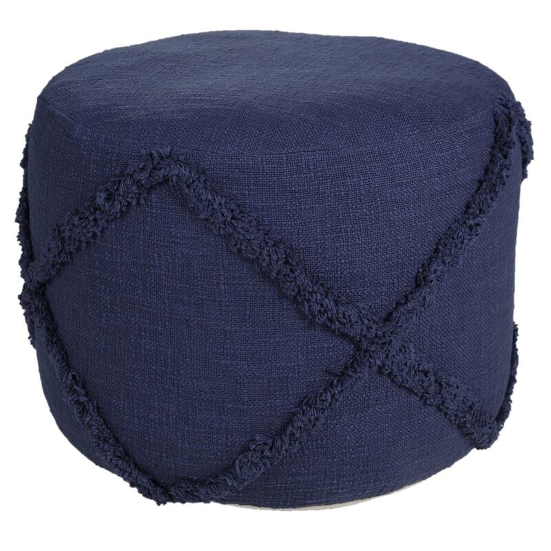 18" Blue Solid Textured Diamond Round Pouf Ottoman