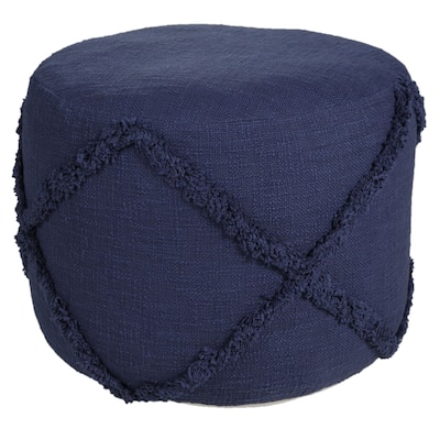 18" Blue Solid Textured Diamond Round Pouf Ottoman